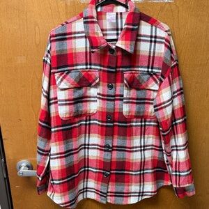 Red and Black Plaid Button-Up Shirt